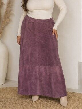 Vintage Jessica Holbrook Suede Maxi Skirt Plum Mauve Washable Leather Sz 24 NEW